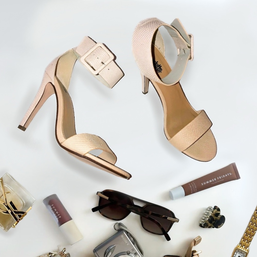 Charlotte Russe Nude Ankle Strap Heels Textured Stiletto Sandals Size 9